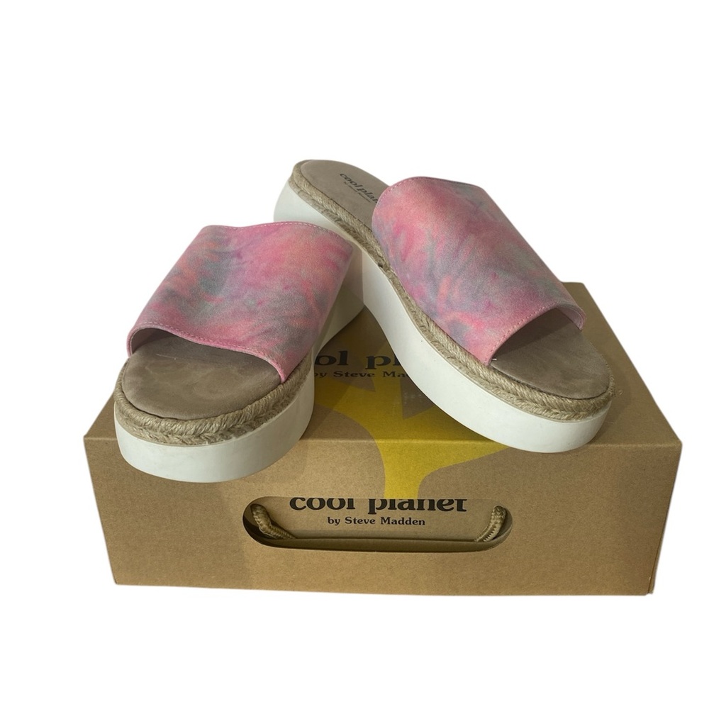 Cool Planet Steve Madde Juniper Pink/Blue Tie Dye Platform Slide Sandals Sz 8